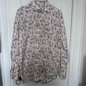 Alan Flusser 100% Cotton Shirt with Floral & Bird Print, Yellow, Medium, NWOT